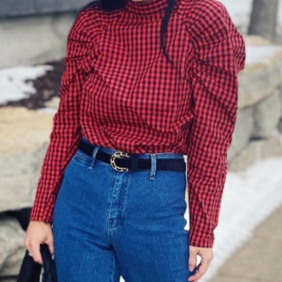 H&M Tops - H& M Red & Black Check Blouse Size XL